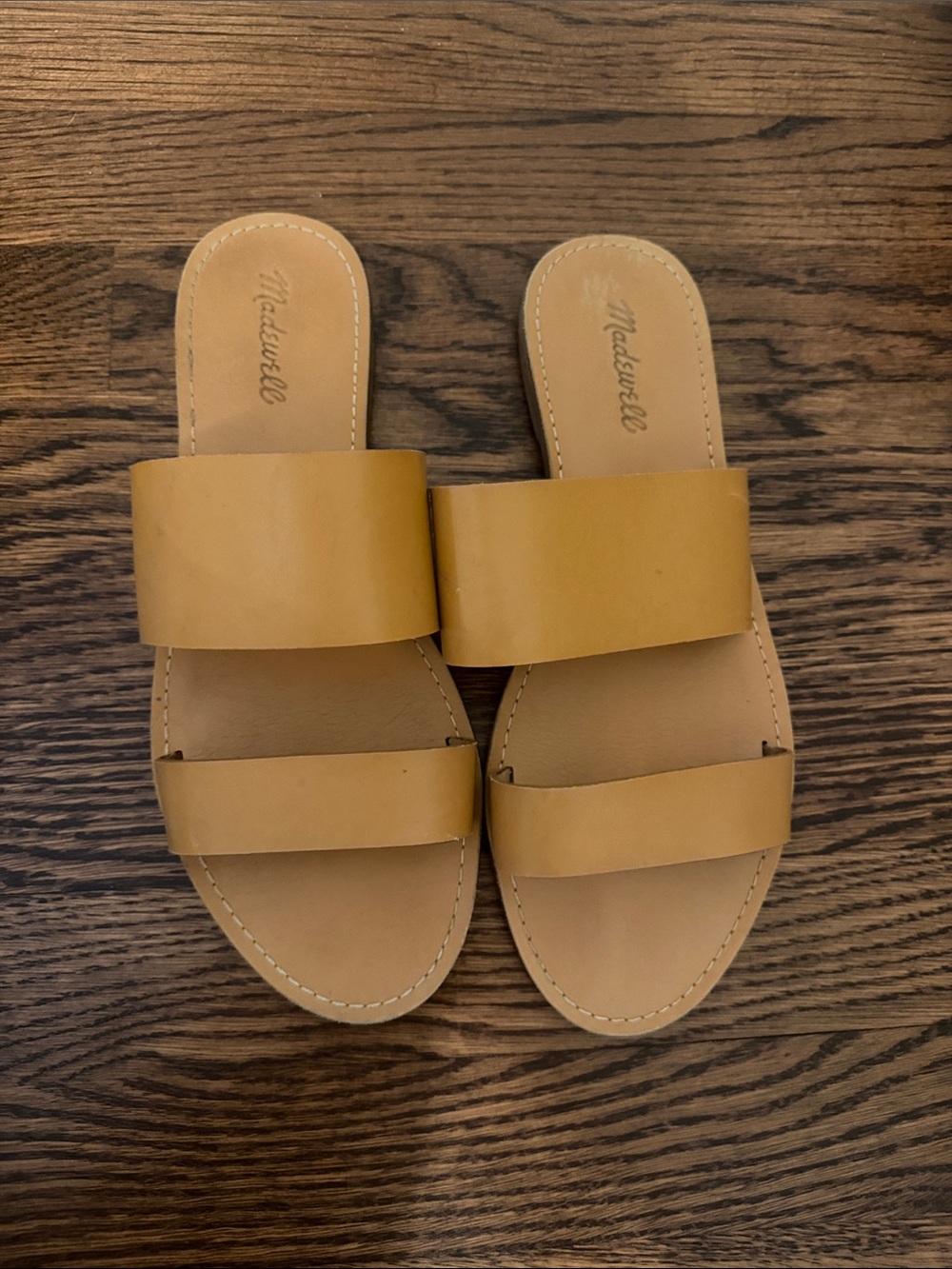 Madewell Double Band Slide Sandals in Honey Tan